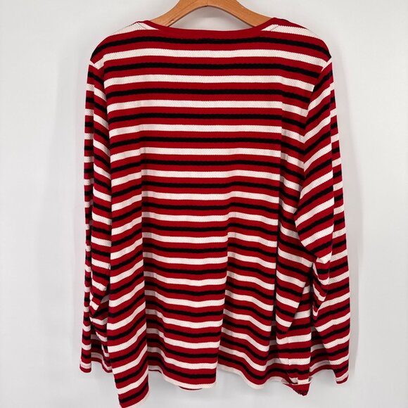 Talbots Womens Red White Striped V-Neck Long Sleeve Top size 3X Cotton - Picture 10 of 10